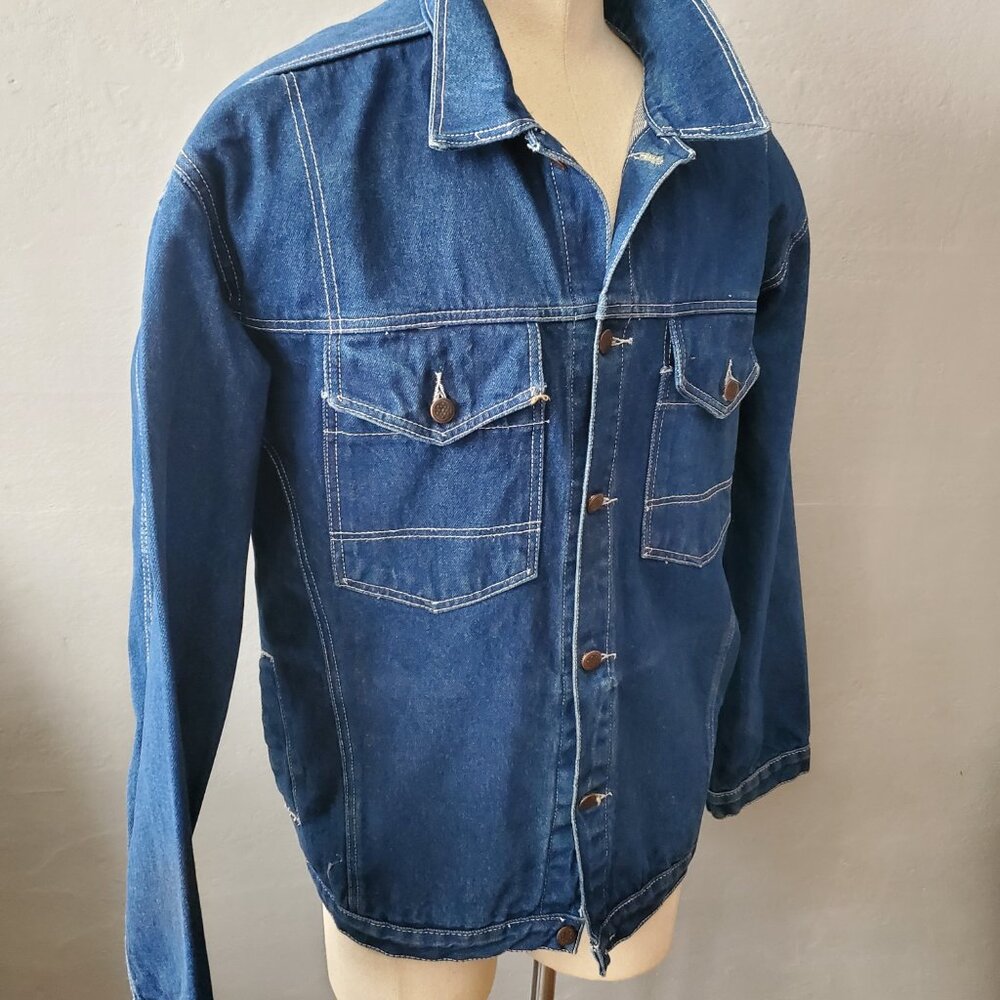 Denim Shop Jacket/ Vintage Urban Streetwear/ Size L/ Men's Vintage Denim Shirt J - Picture 3 of 7